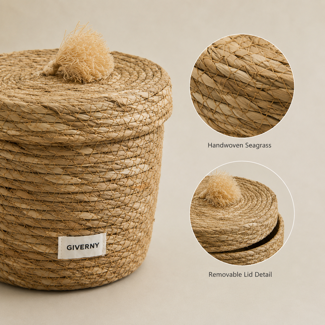 Woven Storage Basket with Lid | Natural Grass, 2 Sizes