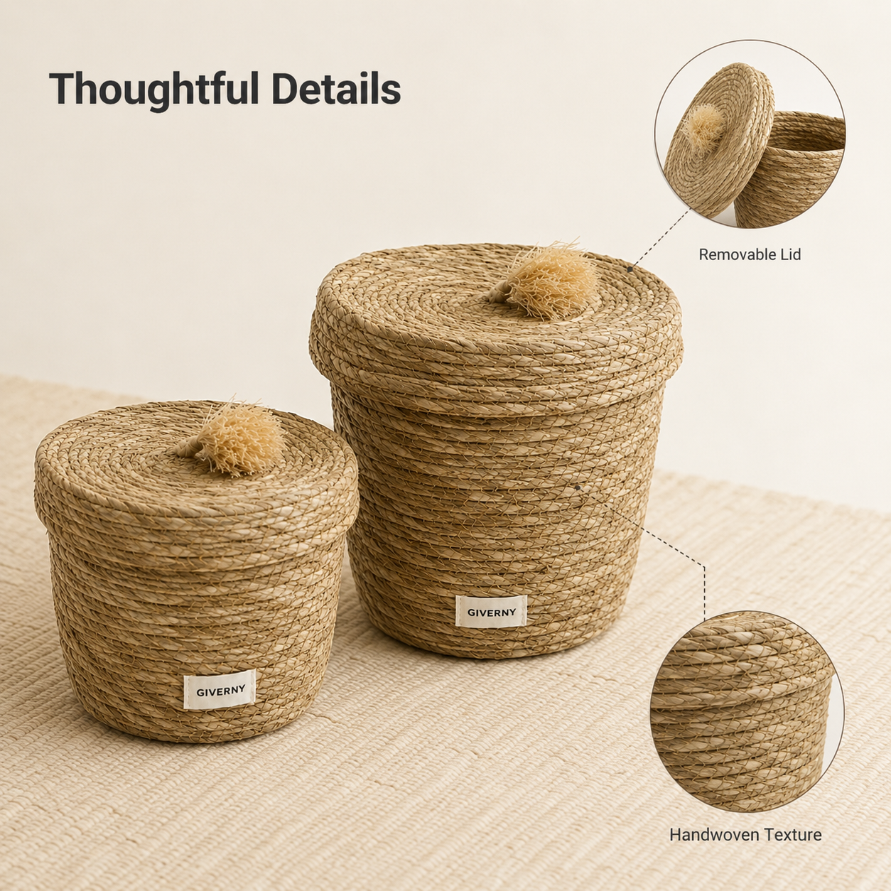 Woven Storage Basket with Lid | Natural Grass, 2 Sizes