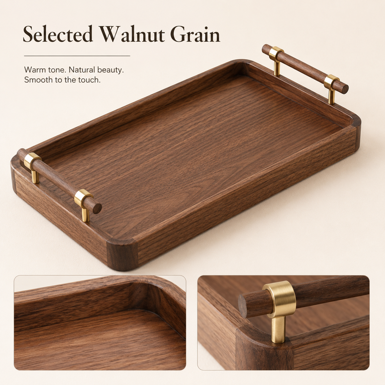 Black Walnut Serving Tray with Brass Handles | 3 Sizes
