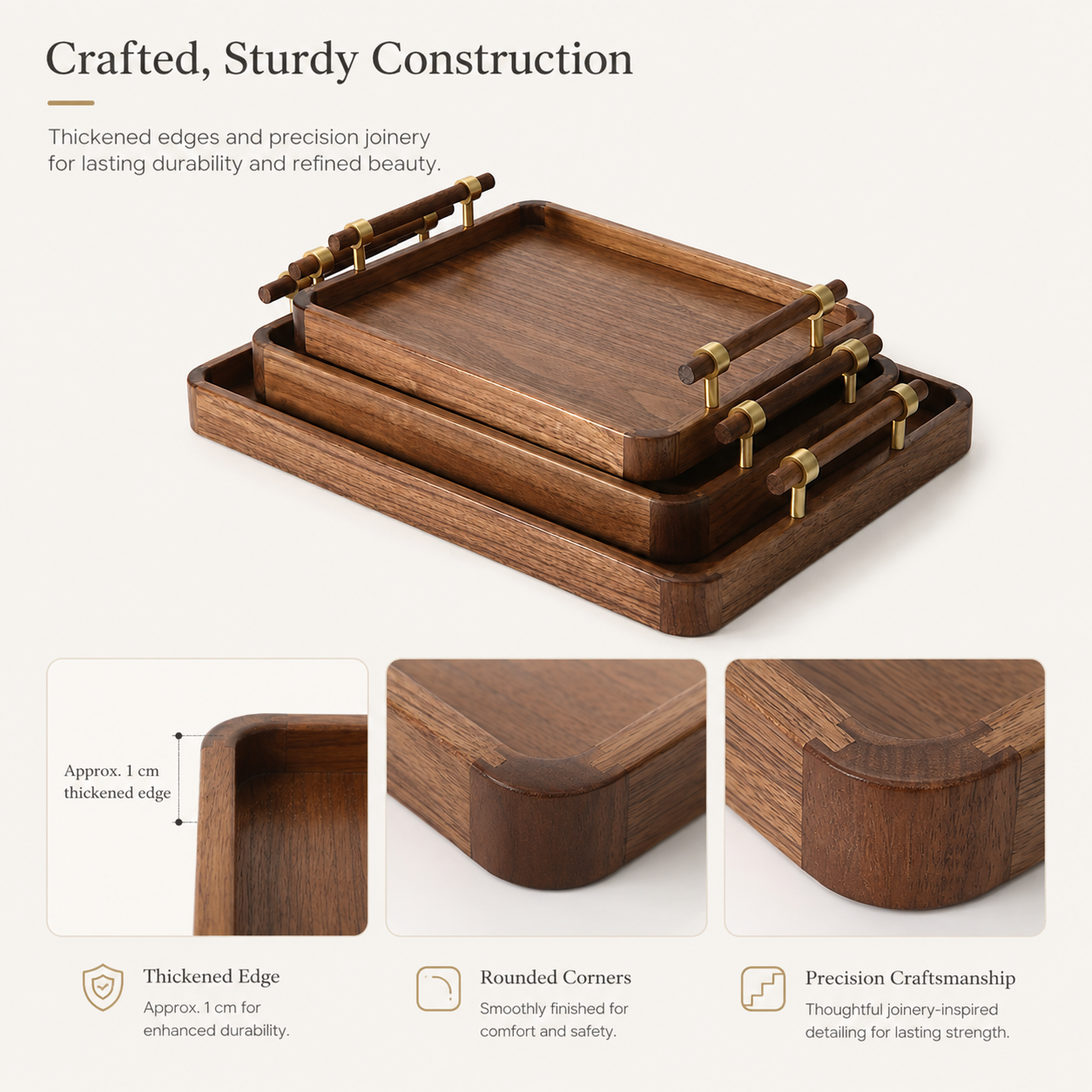 Black Walnut Serving Tray with Brass Handles | 3 Sizes