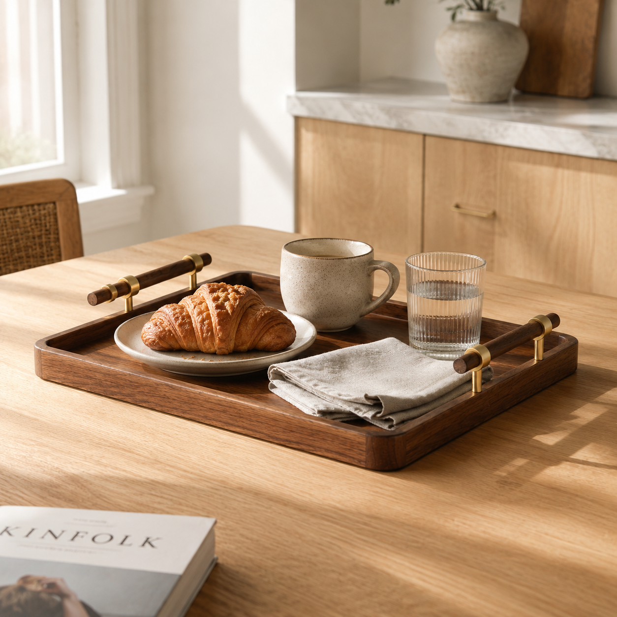 Black Walnut Serving Tray with Brass Handles | 3 Sizes