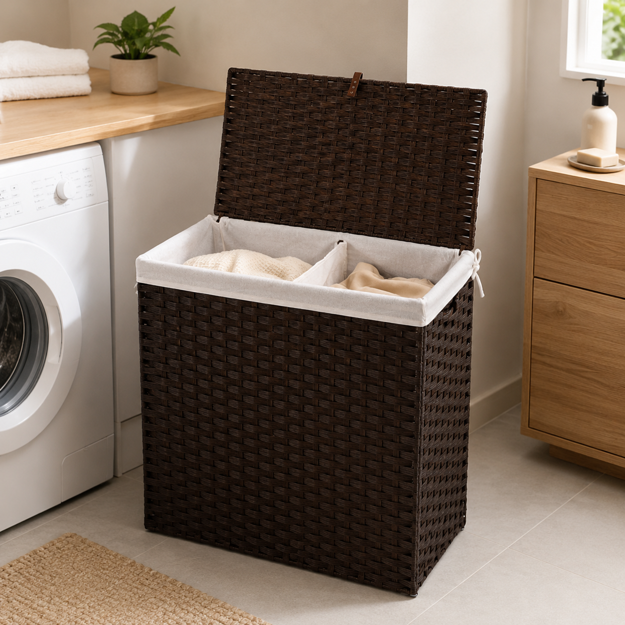 Woven Laundry Hamper with Lid & Divider | 2 Sizes