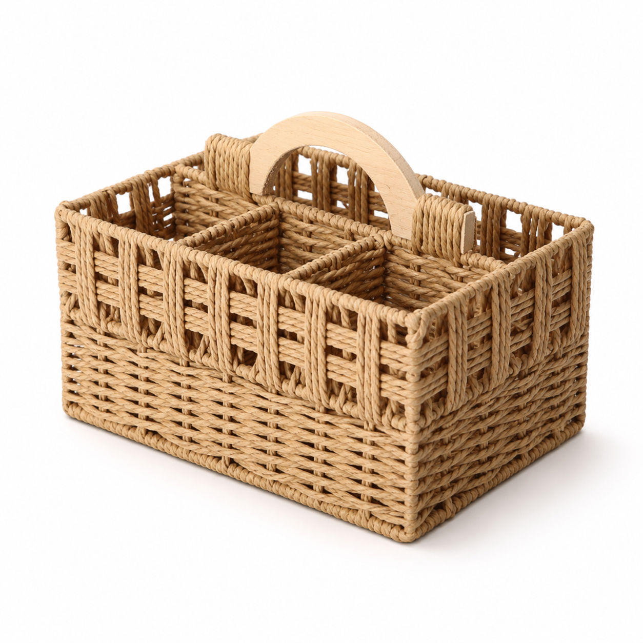 Woven Divided Storage Basket with Handle | 6 Compartments