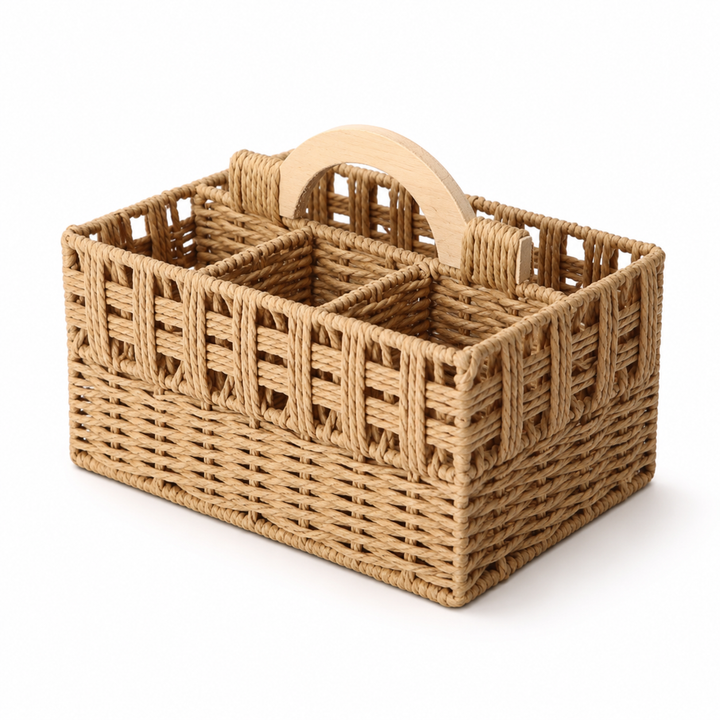 Woven Divided Storage Basket with Handle | 6 Compartments
