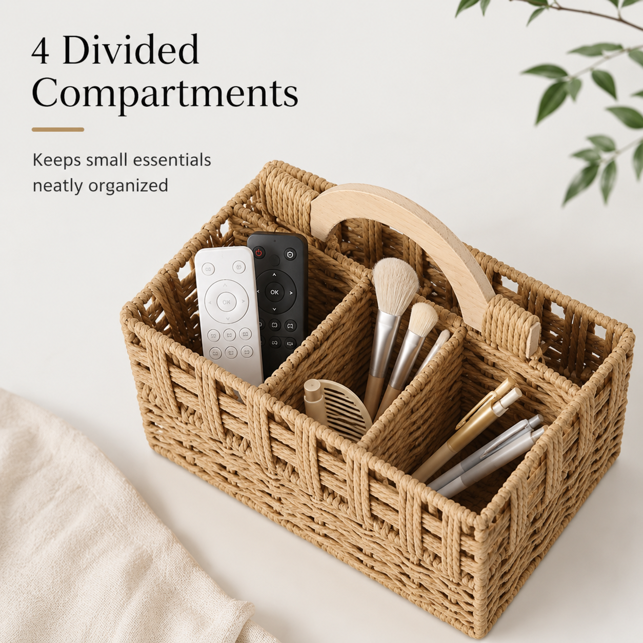 Woven Divided Storage Basket with Handle | 6 Compartments