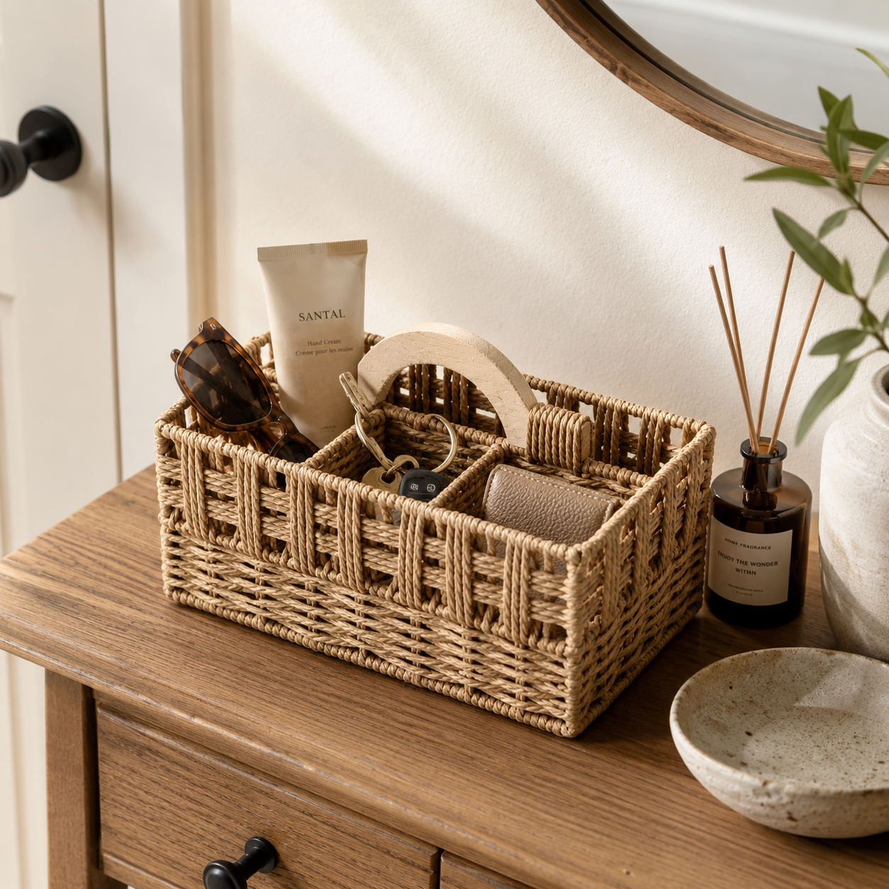 Woven Divided Storage Basket with Handle | 6 Compartments