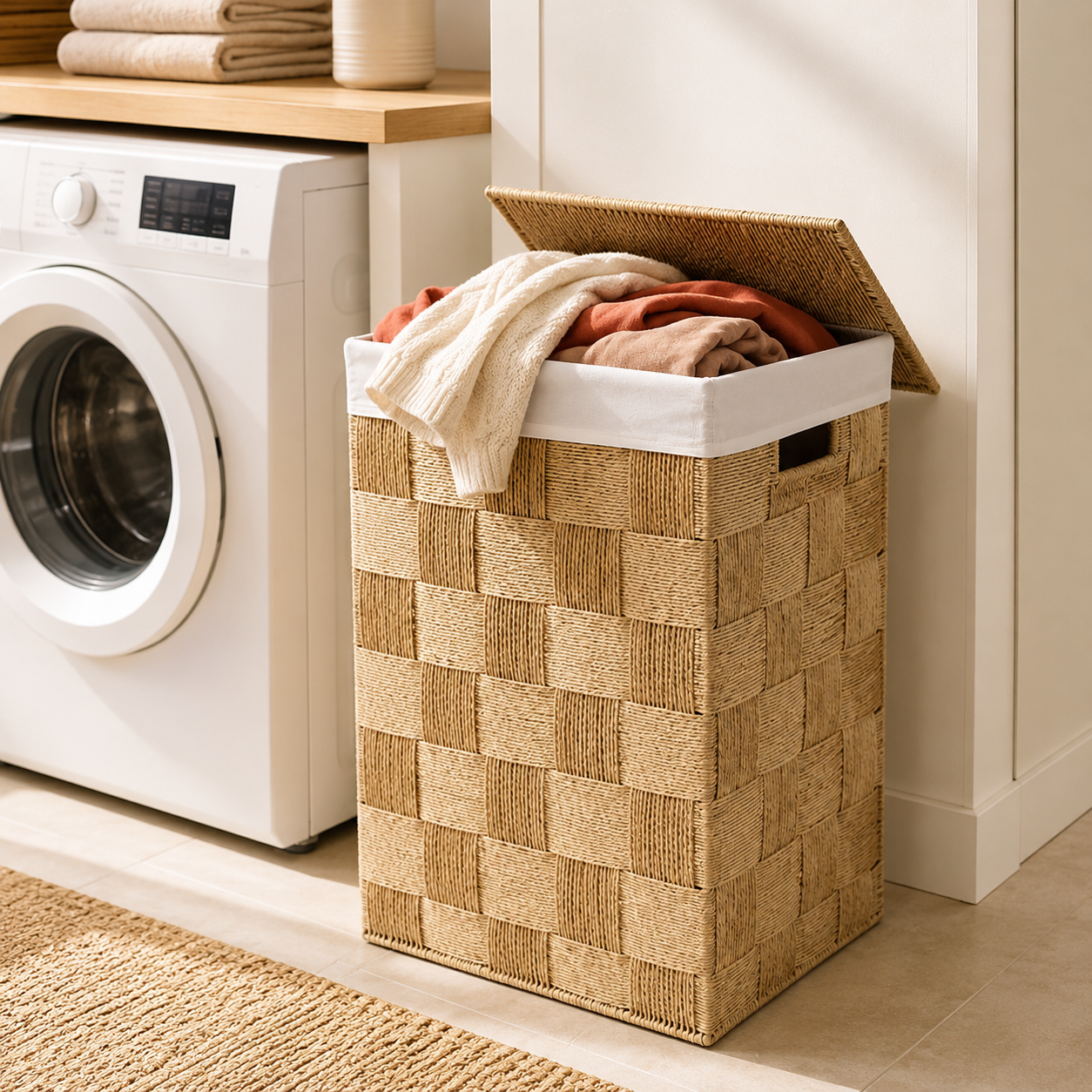 Handwoven Paper Rope Laundry Hamper with Lid & Removable Liner – 2 Sizes