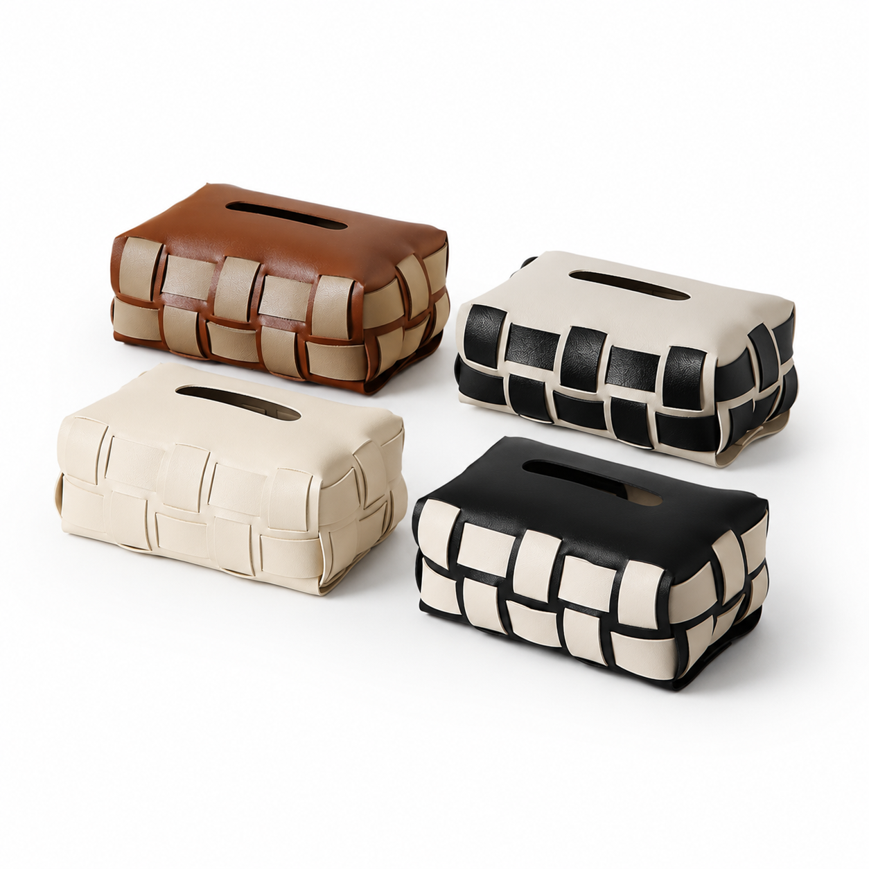 Woven Faux Leather Tissue Box Cover | Modern Tissue Holder
