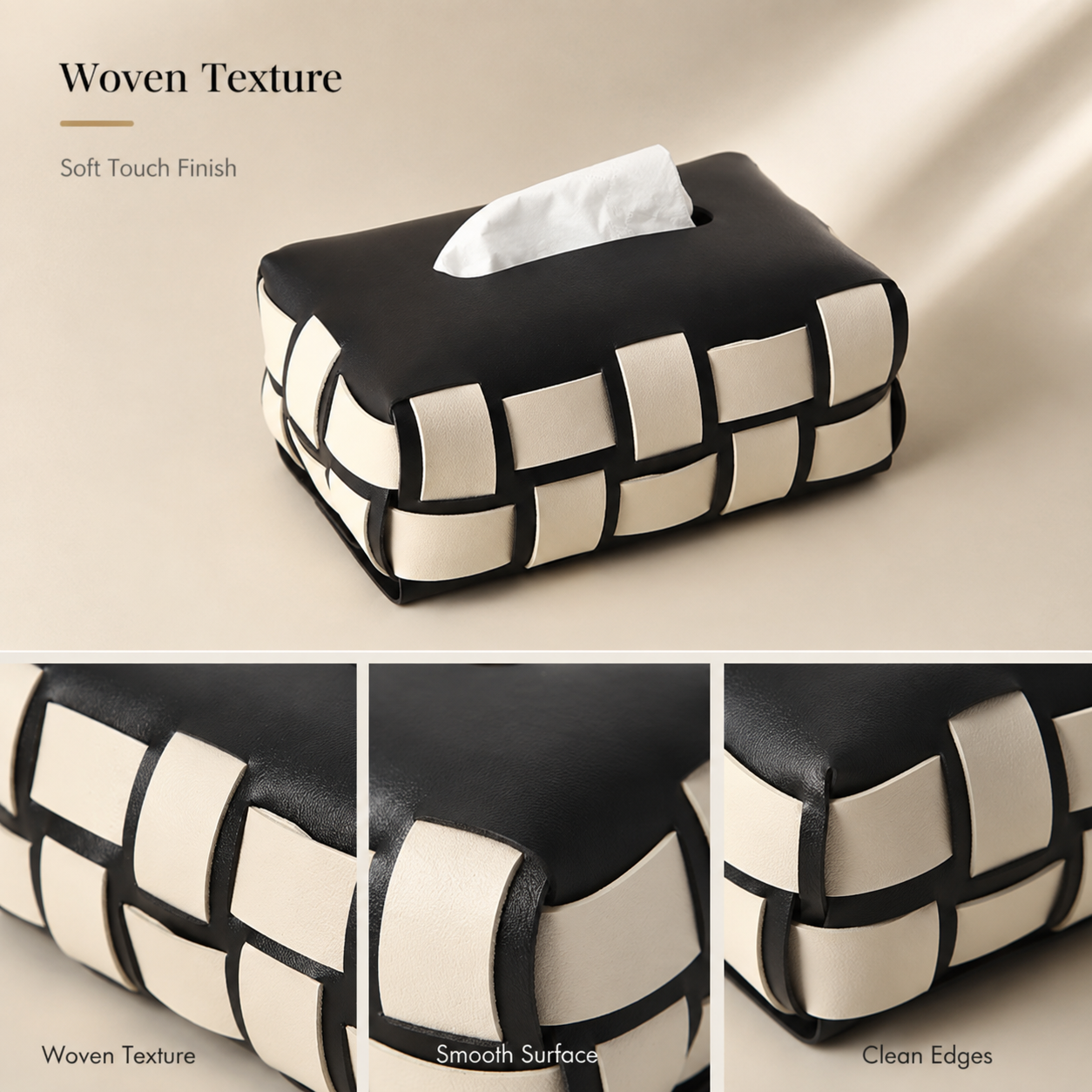 Woven Faux Leather Tissue Box Cover | Modern Tissue Holder