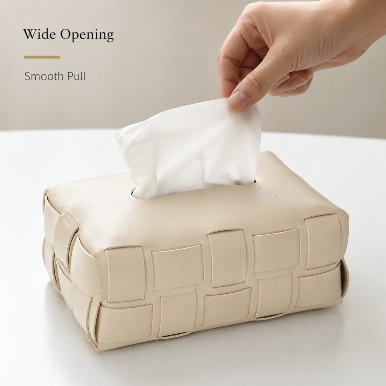 Woven Faux Leather Tissue Box Cover | Modern Tissue Holder