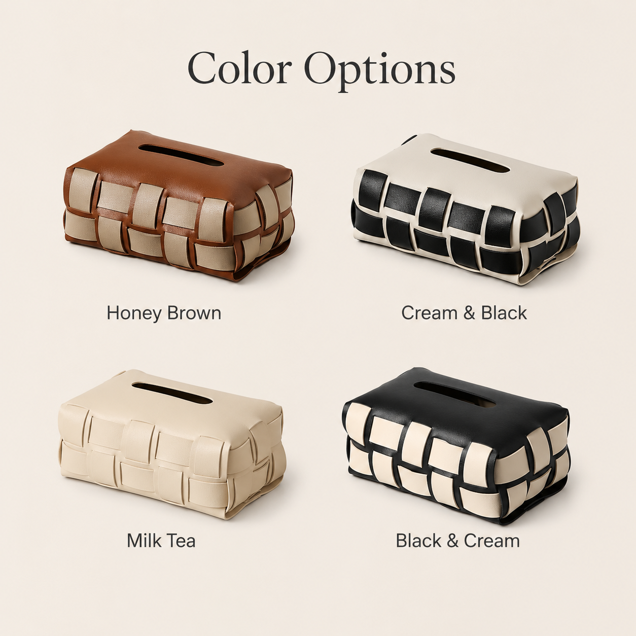 Woven Faux Leather Tissue Box Cover | Modern Tissue Holder