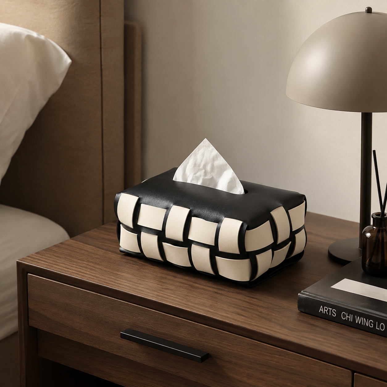 Woven Faux Leather Tissue Box Cover | Modern Tissue Holder