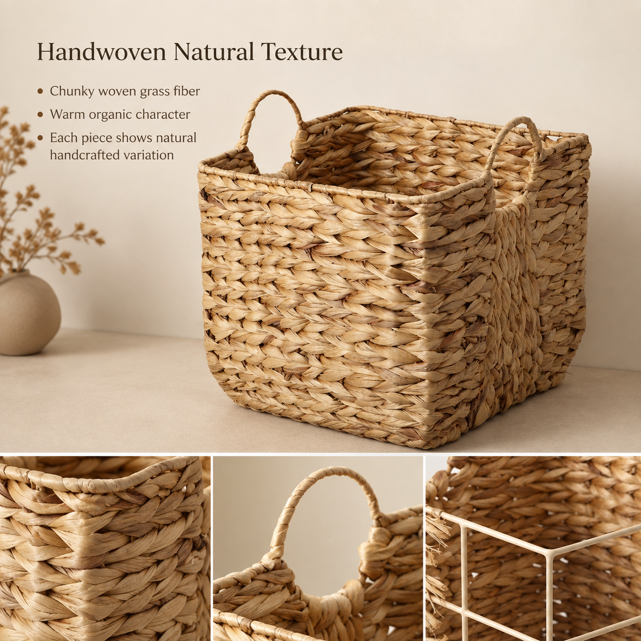Water Hyacinth Storage Basket with Handles | Woven Baske