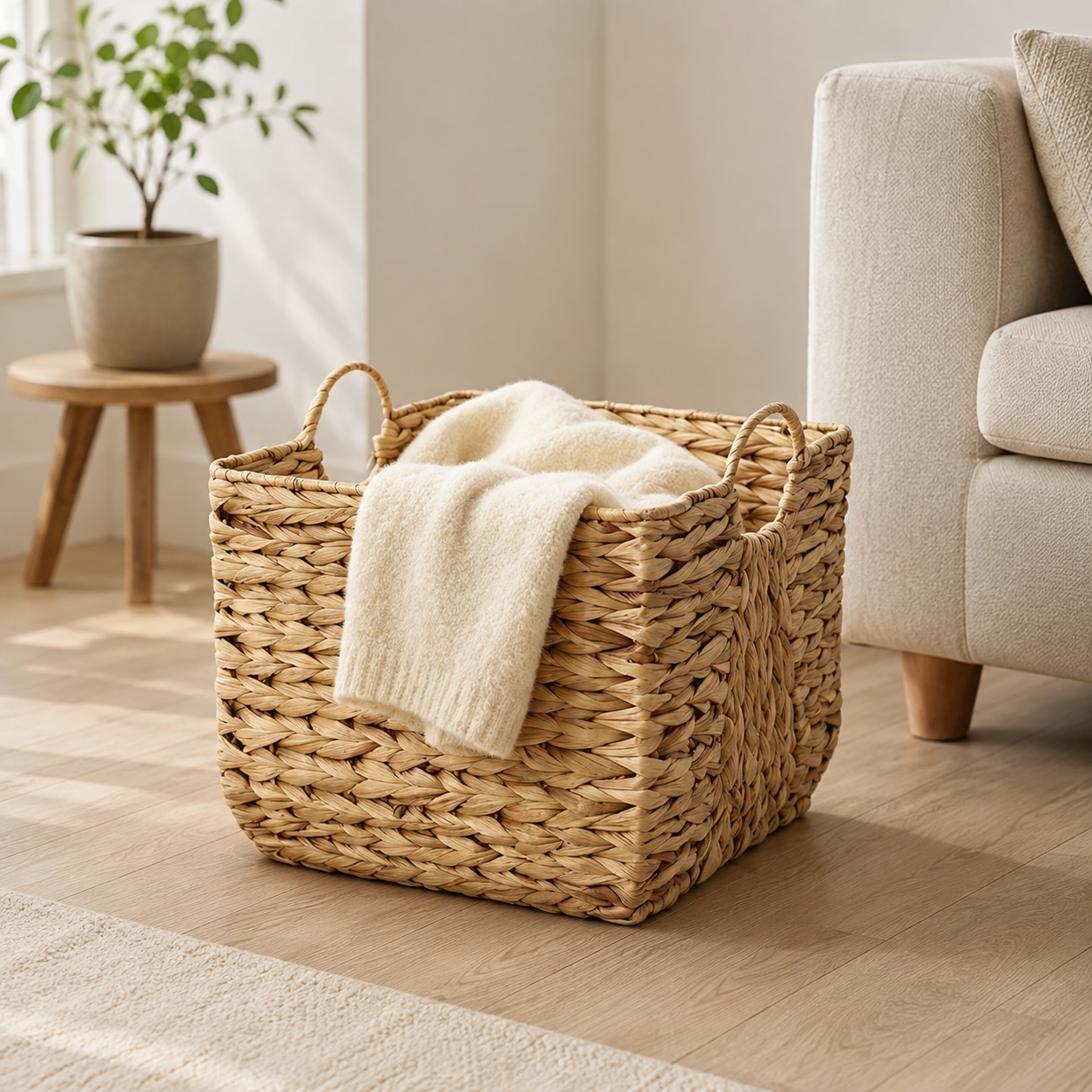 Water Hyacinth Storage Basket with Handles | Woven Baske