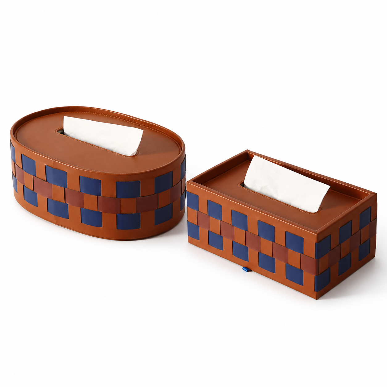 Woven Faux Leather Tissue Box Cover – Modern Decorative Tissue Holder