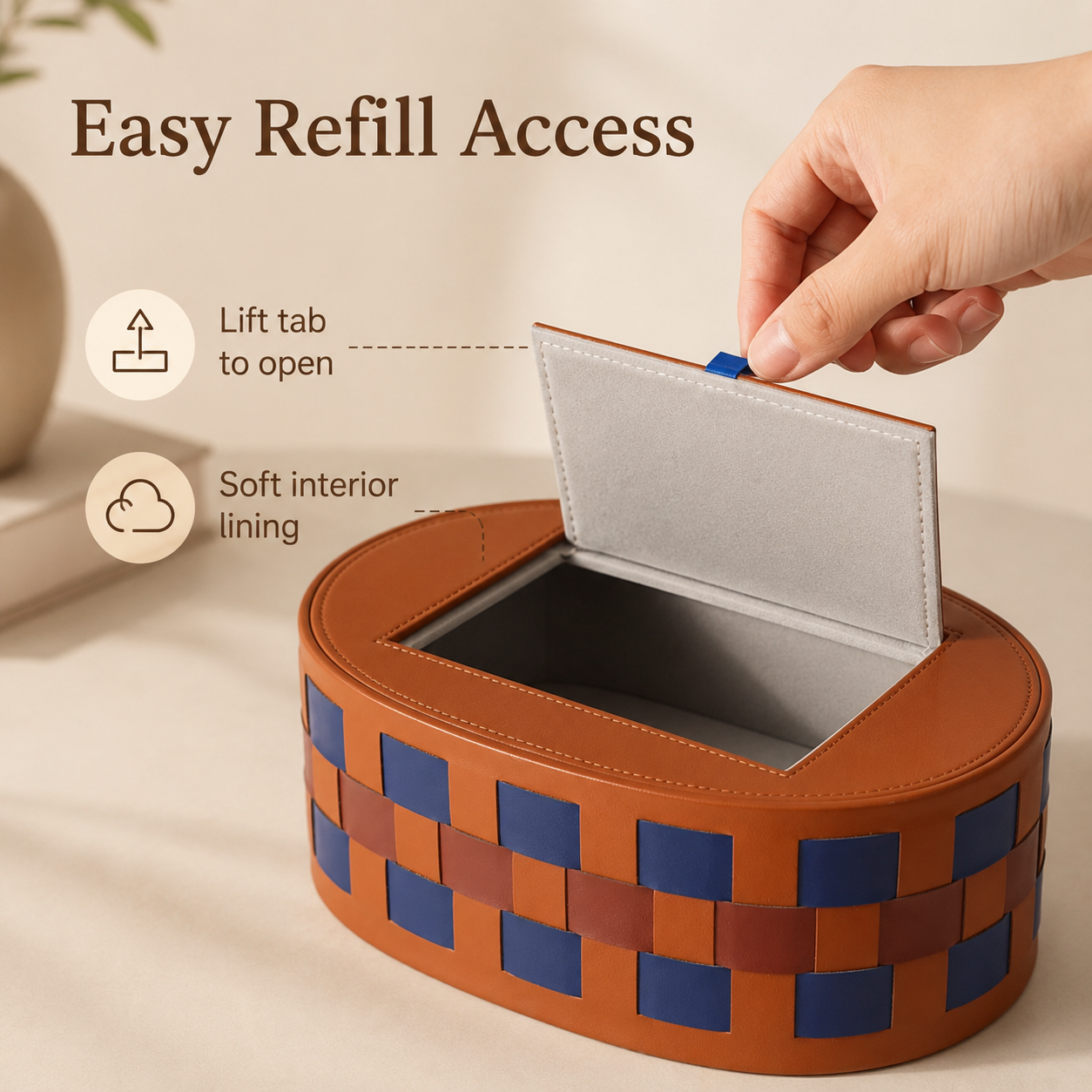 Woven Faux Leather Tissue Box Cover – Modern Decorative Tissue Holder
