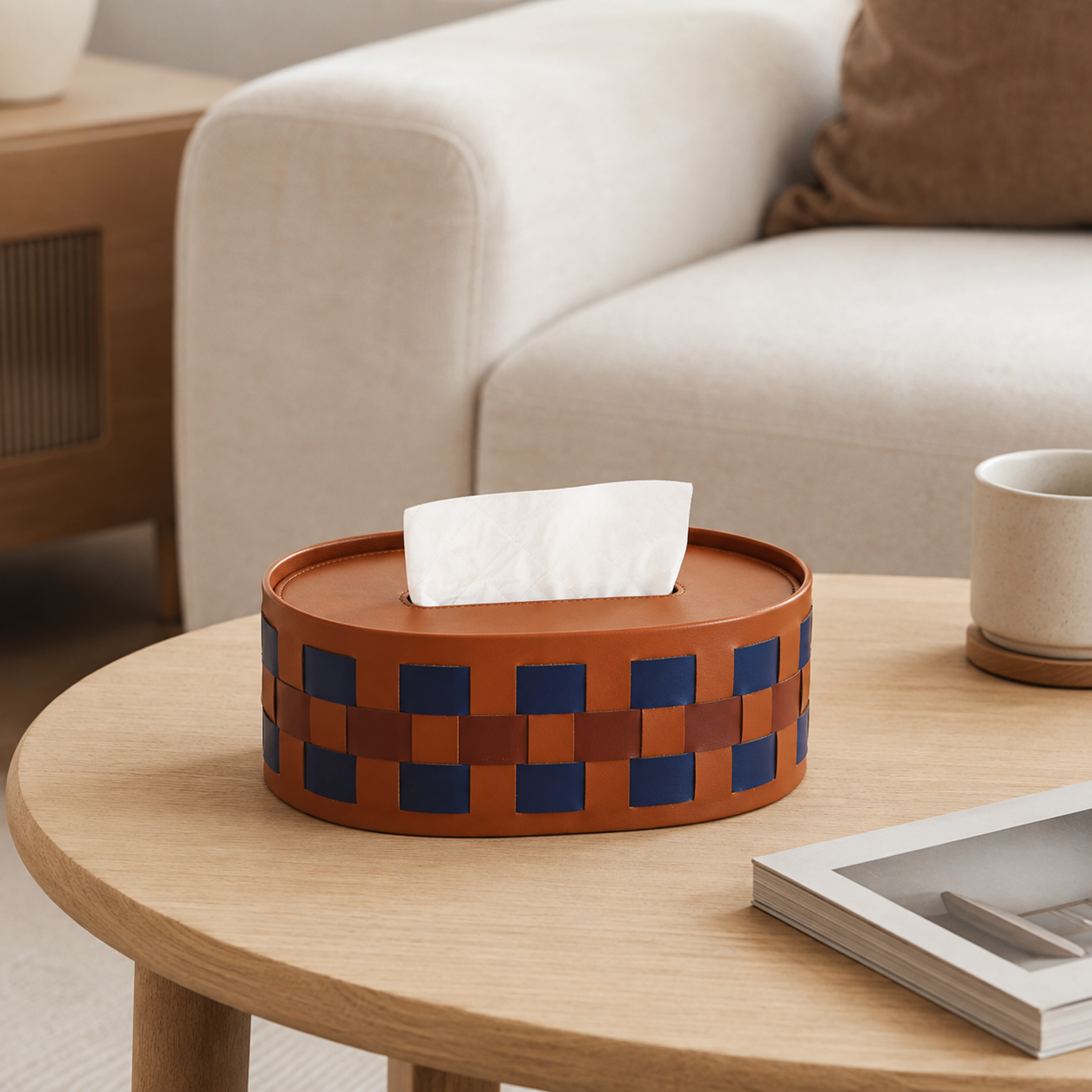 Woven Faux Leather Tissue Box Cover – Modern Decorative Tissue Holder