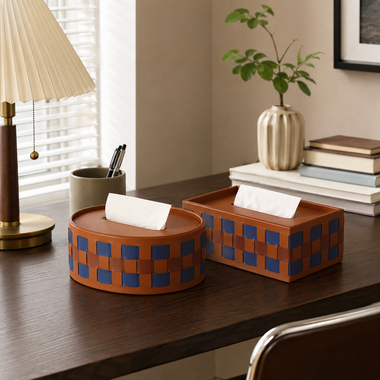 Woven Faux Leather Tissue Box Cover – Modern Decorative Tissue Holder