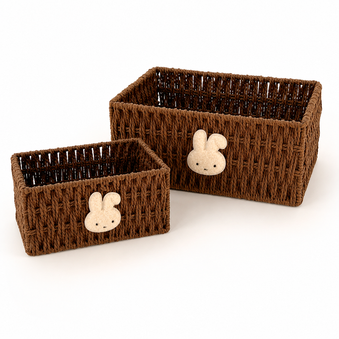 Woven Rattan Storage Basket with Bunny – Decorative Desktop Organizer