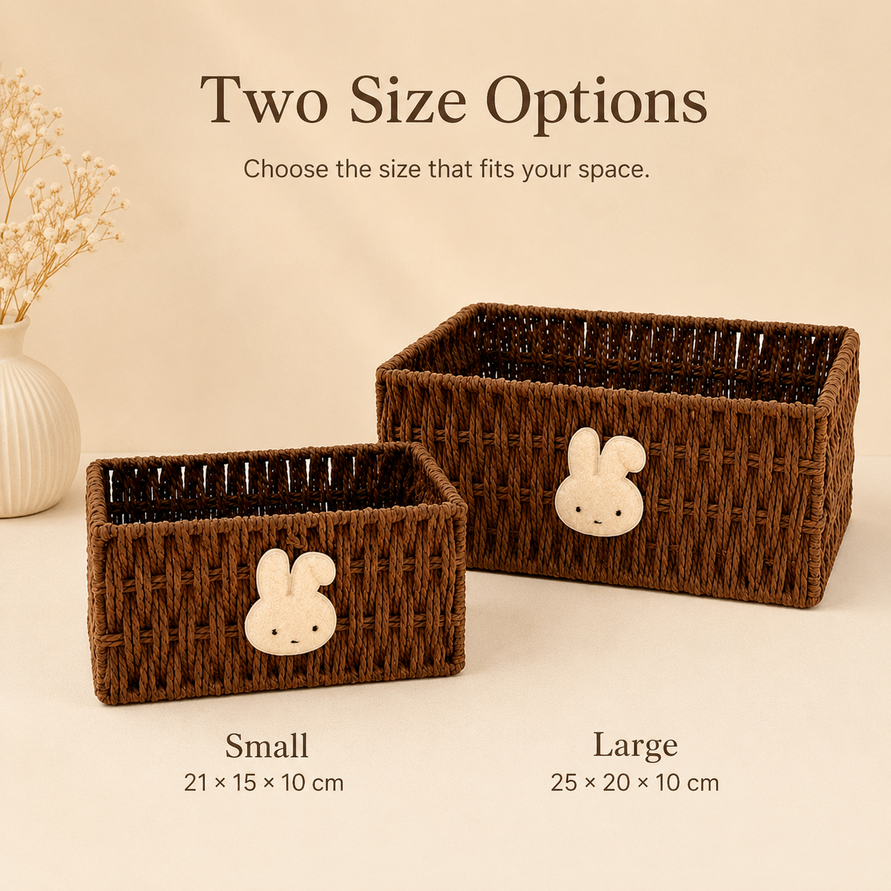 Woven Rattan Storage Basket with Bunny – Decorative Desktop Organizer