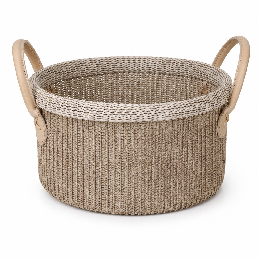 Crochet Cotton Storage Basket with Leather Handles | 27cm