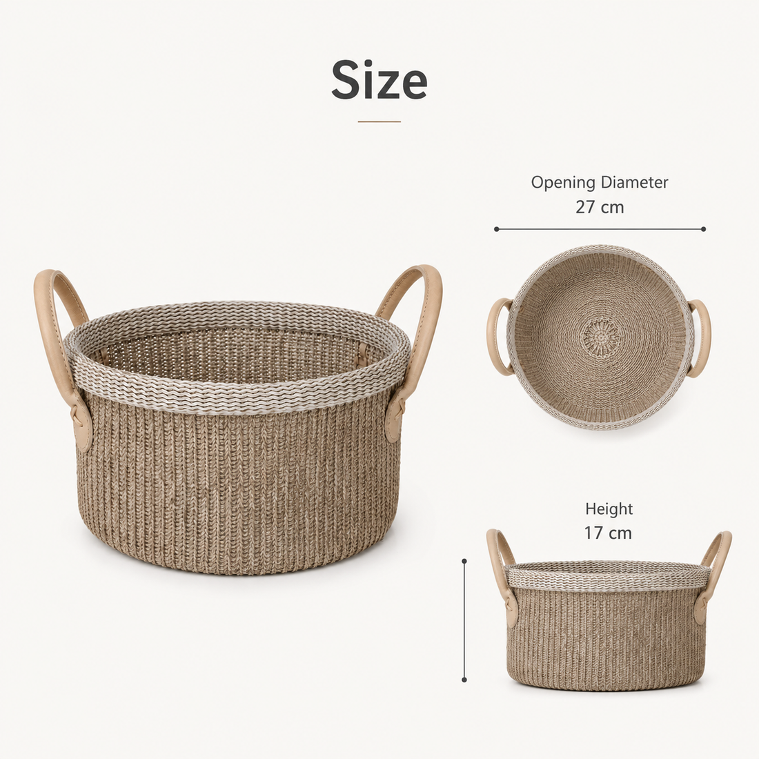 Crochet Cotton Storage Basket with Leather Handles | 27cm