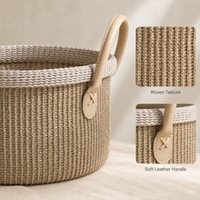 Crochet Cotton Storage Basket with Leather Handles | 27cm