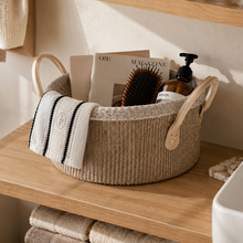 Crochet Cotton Storage Basket with Leather Handles | 27cm