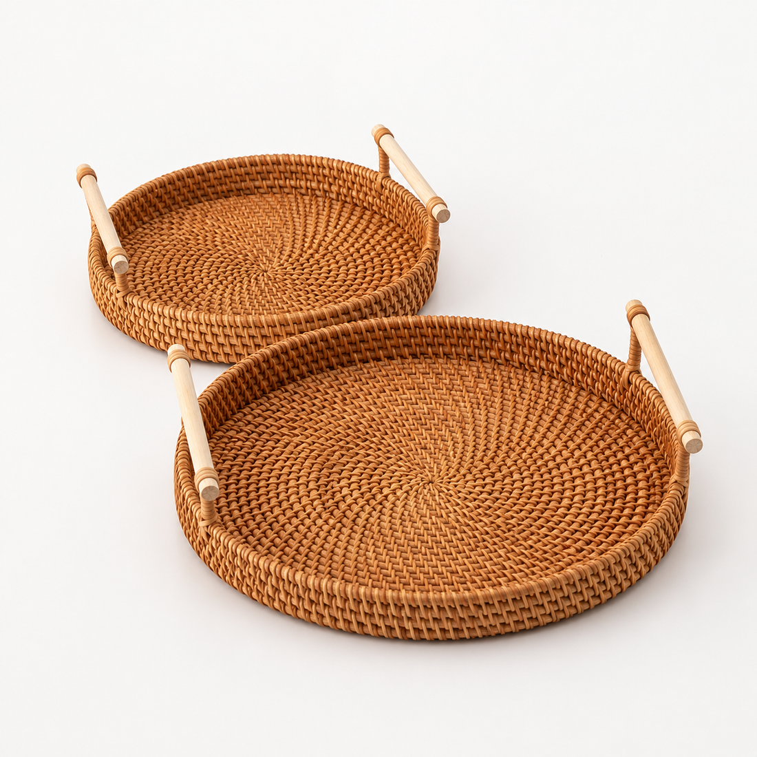 Handwoven Rattan Serving Tray with Wooden Handles | 2 Sizes