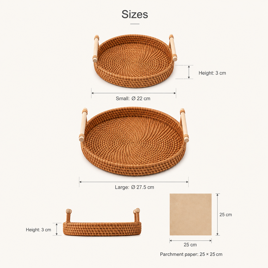 Handwoven Rattan Serving Tray with Wooden Handles | 2 Sizes
