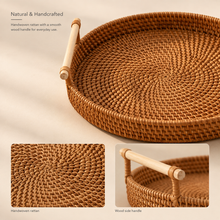 Handwoven Rattan Serving Tray with Wooden Handles | 2 Sizes