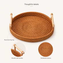 Handwoven Rattan Serving Tray with Wooden Handles | 2 Sizes