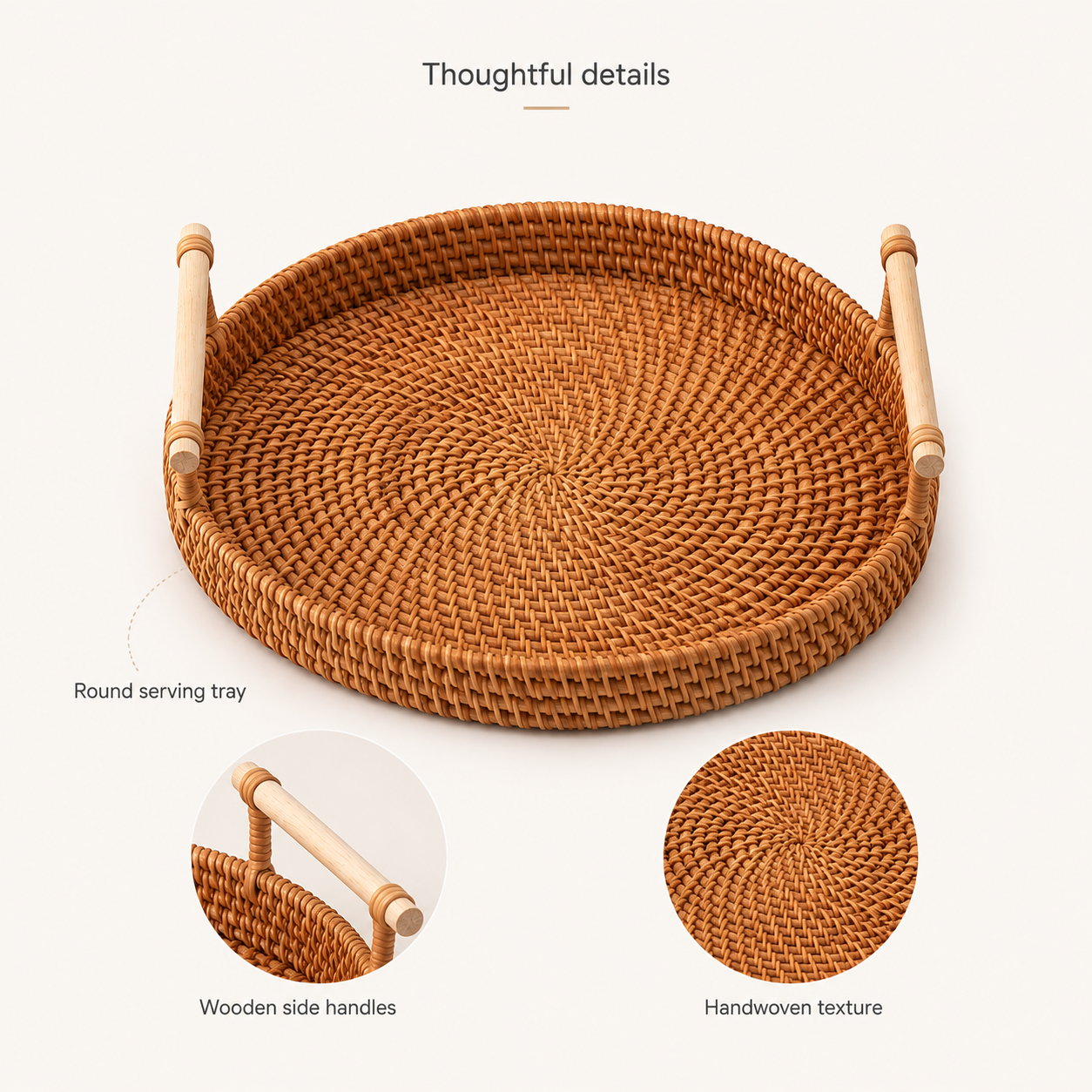 Handwoven Rattan Serving Tray with Wooden Handles | 2 Sizes
