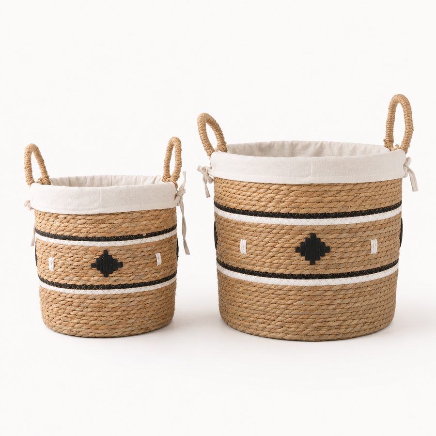 Woven Grass Laundry Basket with Liner | 2 Sizes