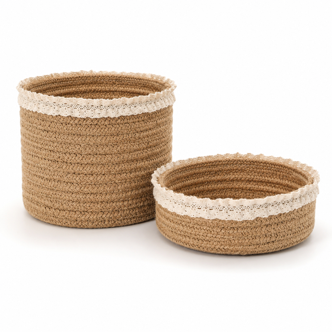 Jute Storage Basket with Lace Trim | 2 Sizes