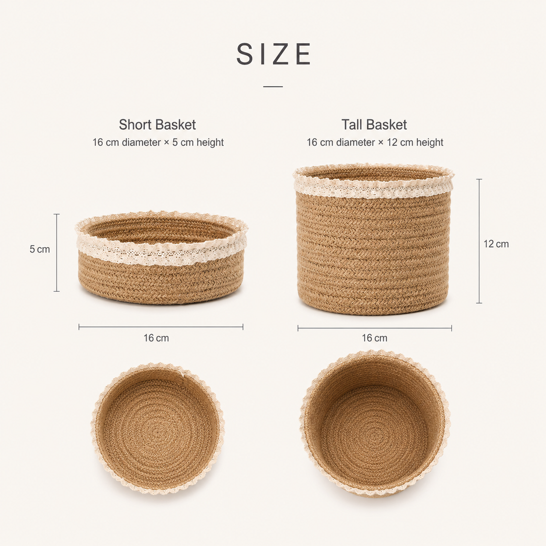 Jute Storage Basket with Lace Trim | 2 Sizes