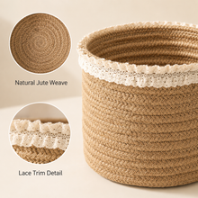 Jute Storage Basket with Lace Trim | 2 Sizes