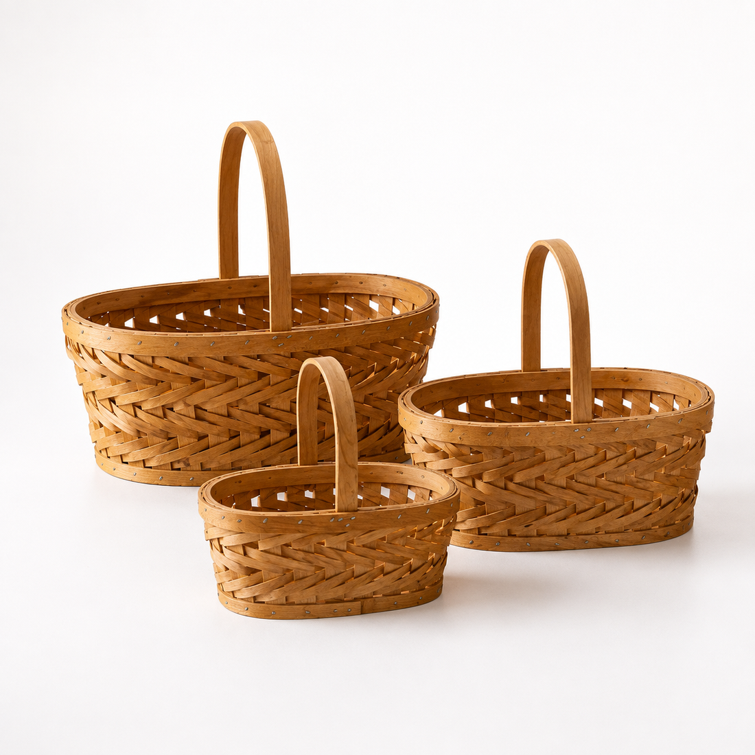 Woven Fir Wood Market Basket with Handle | 3 Sizes