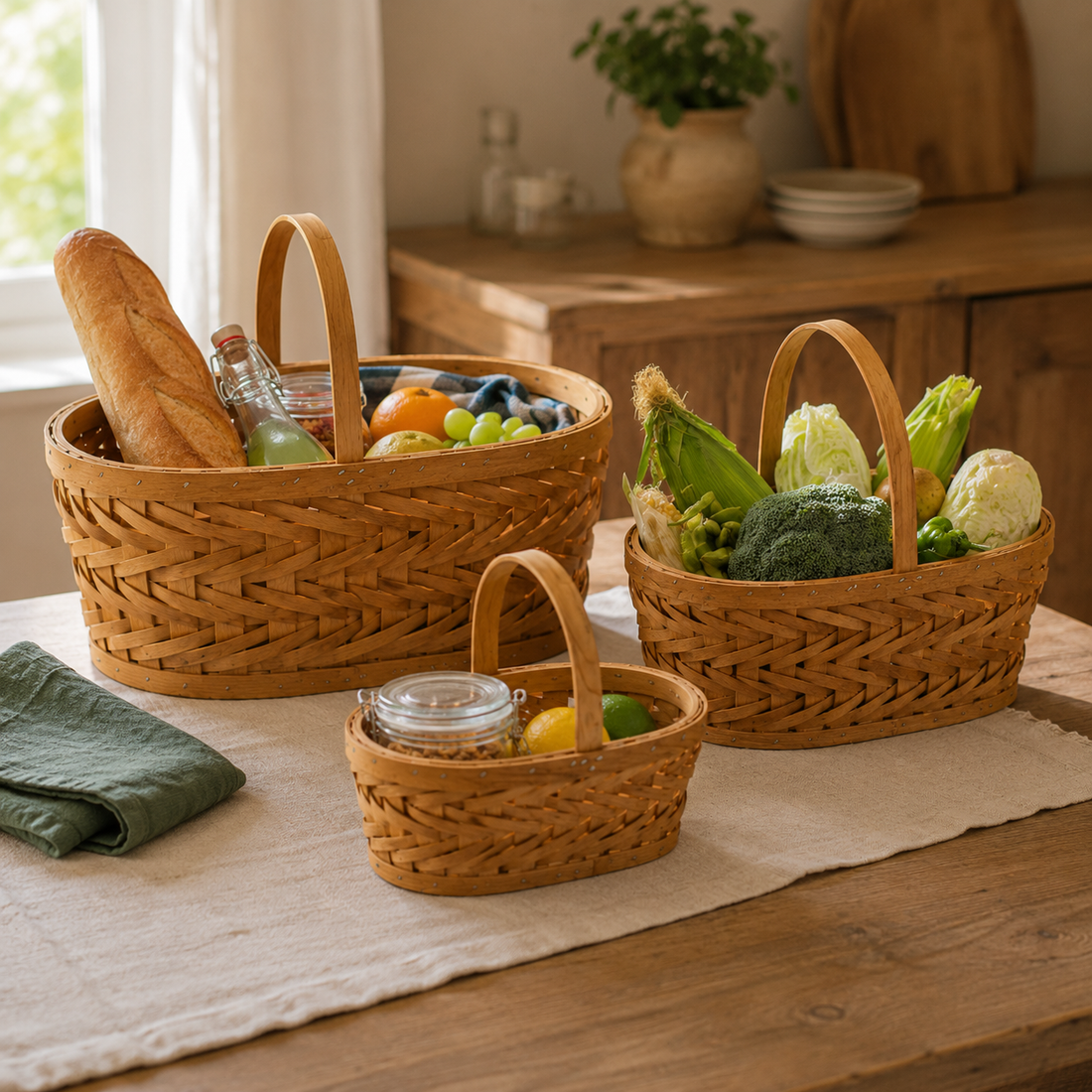 Woven Fir Wood Market Basket with Handle | 3 Sizes