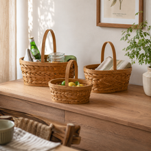 Woven Fir Wood Market Basket with Handle | 3 Sizes