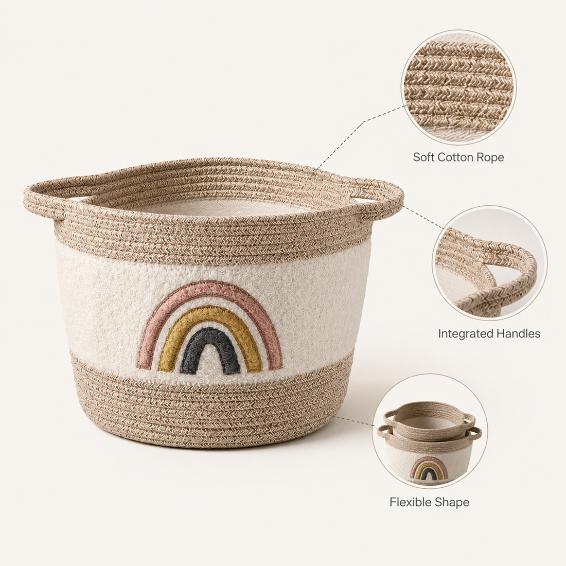 Rainbow Cotton Rope Storage Basket | 3 Sizes