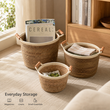 Seagrass Storage Basket with Wooden Handles | 3 Sizes