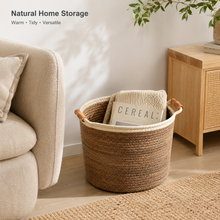 Seagrass Storage Basket with Wooden Handles | 3 Sizes