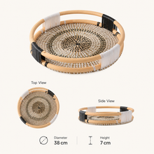 Round Rattan Serving Tray, 38cm Woven Decorative Tray