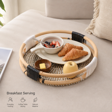 Round Rattan Serving Tray, 38cm Woven Decorative Tray