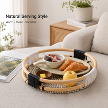 Round Rattan Serving Tray, 38cm Woven Decorative Tray