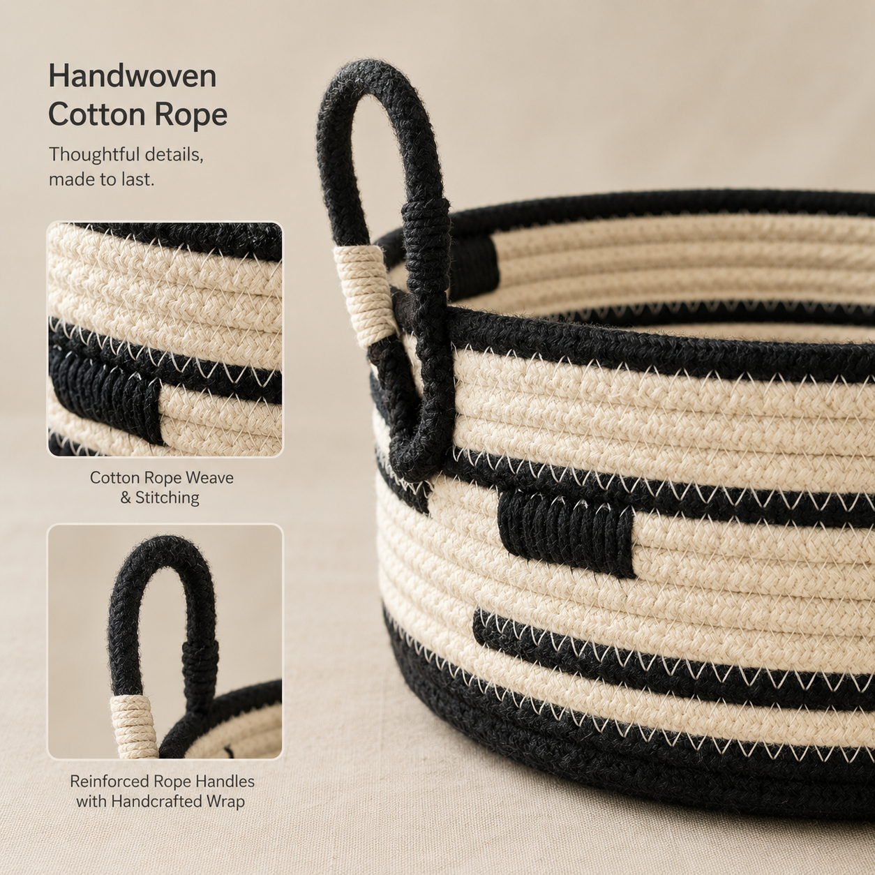 Cotton Rope Storage Basket with Handles | 2 Sizes
