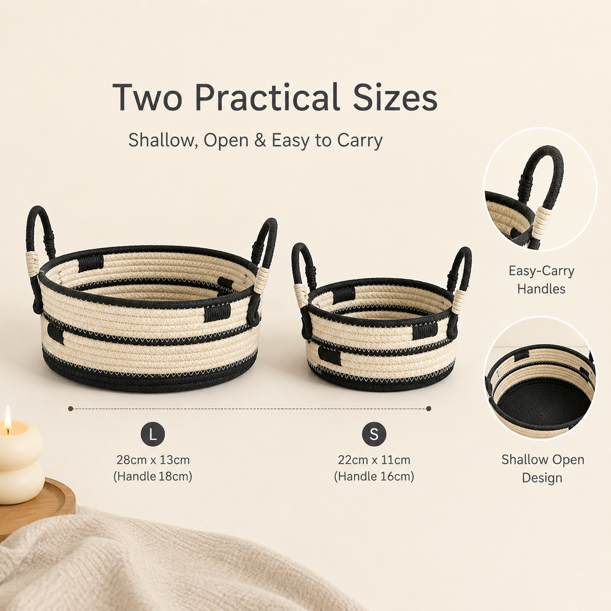 Cotton Rope Storage Basket with Handles | 2 Sizes