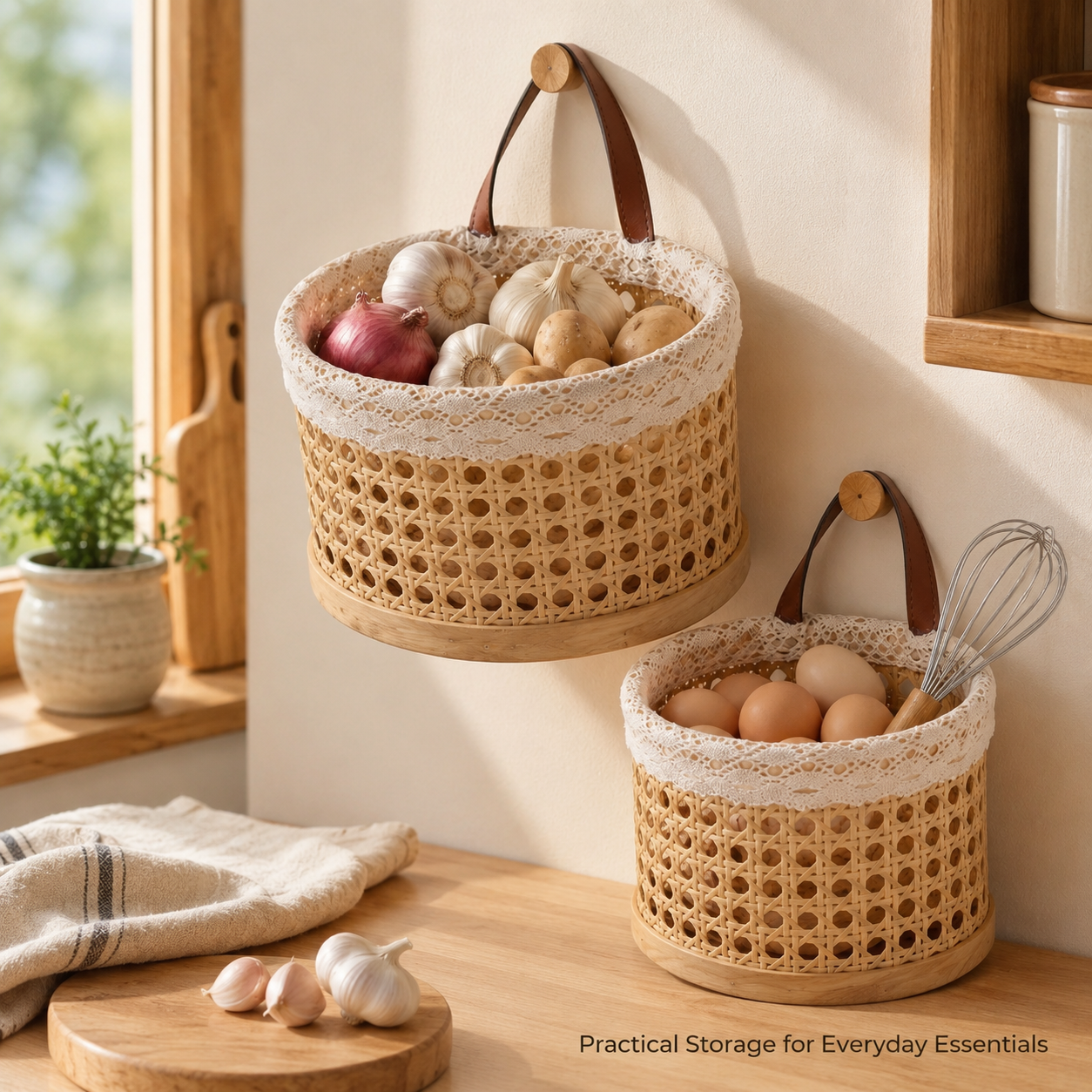 Hanging Woven Storage Basket with Handle | 2 Sizes