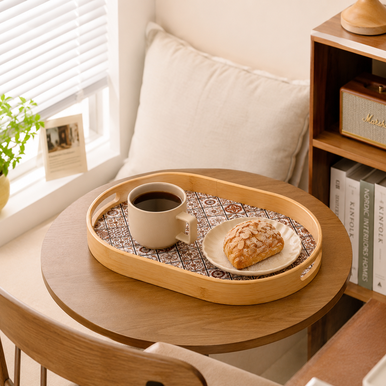 Oval Bamboo Serving Tray with Bohemian Pattern alternate angle